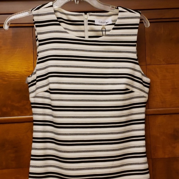 Calvin Klein White Stripe Sleeveless Dress Size 4 - Picture 5 of 8